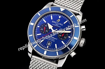  Breitling Royal Blue A2337016/C856/154A Superocean Heritage 46mm Chrono Silver Bracelet Watch BNL108