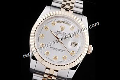 Swiss Rolex Silver Diamonds Scale Day-Date Platinum 18k/SS Jubilee Bracelet Watch RDD034