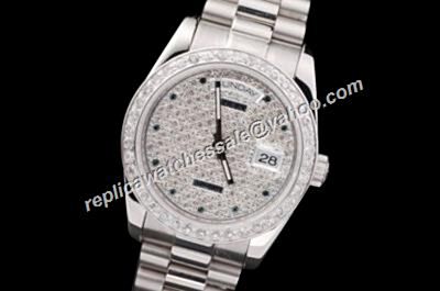 Rolex Vintage Pearlmaster Ref 118206 Paved Diamonds Dial Day Date Steel Watch RDD022