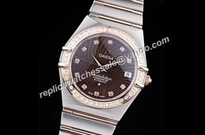 Omega Lady Constellation Diamonds Set Gold  2-Tone Bracelet Date Watch