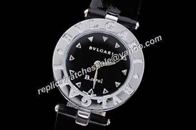 Bvlgari B.Zero1  Quartz Ref BZ22BSL Silver SS Black Leather Strap Watch