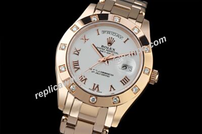 Swiss Rolex Vintage Pearlmaster Ref 18348 Diamonds Day Date Rose Gold Steel Watch LLS168